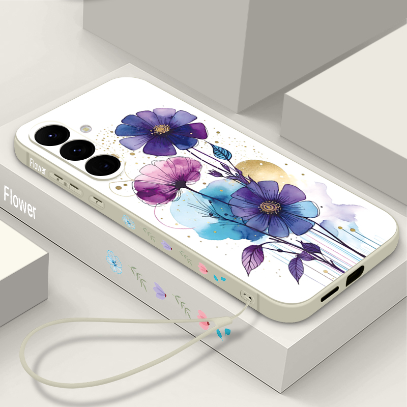 Samsung Galaxy A55 - 창의적인 꽃무늬 끈 달린 폰 케이스